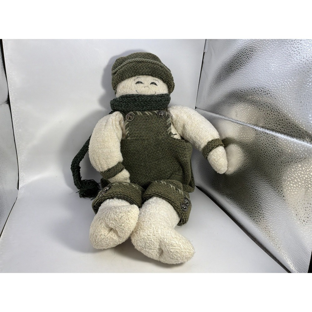 Vintage Look Hand Sewn Soft Sculpture Snowman Doll Overalls And Hat